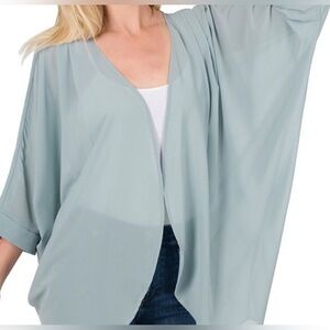 ✨ Zenana Woven Chiffon Cardigan – Ash Blue (Size L)